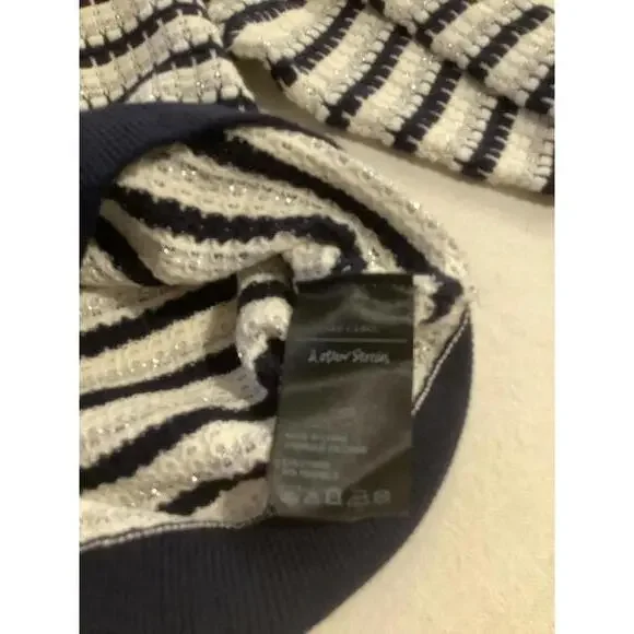 & other stories Navy White Silver Lurex Striped Knit Polo Long Sleeve Sweater S - Picture 4 of 6